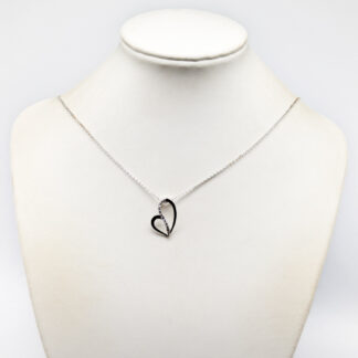 45cm Cable Chain in Silver with Pendant Heart with Stones S925 2.39g