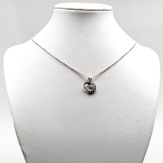 41.5cm Diamond Cut Ball Chain in Silver with Heart Pendant with White Stones S925 2.8g