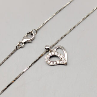 41cm Box Chain in Silver Heart with Stones S925 2.59g
