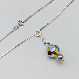 45.5cm Curb Chain in Silver with Stone Pendant S925 5.75g