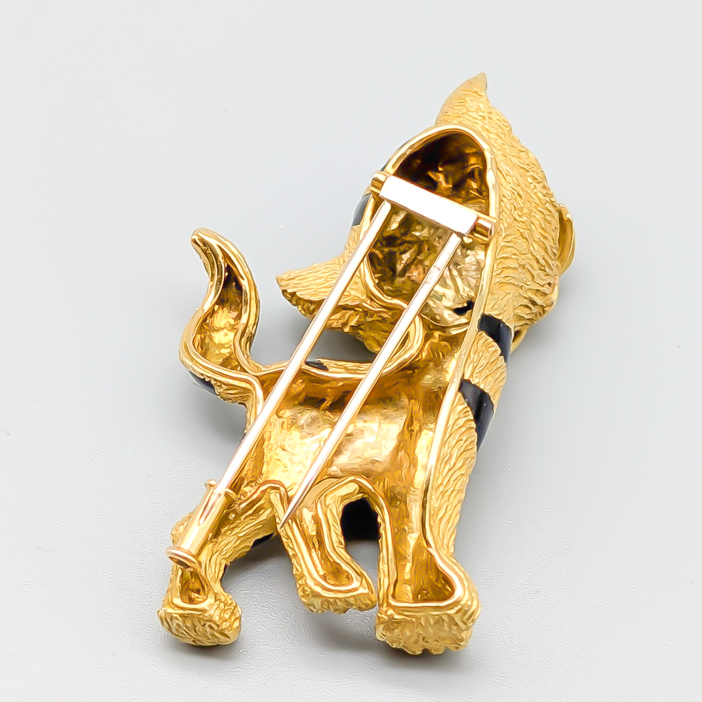 Brooch in Gold Tiger with Enamel and Green Stones 18K 36.63g 55mm - Image 3