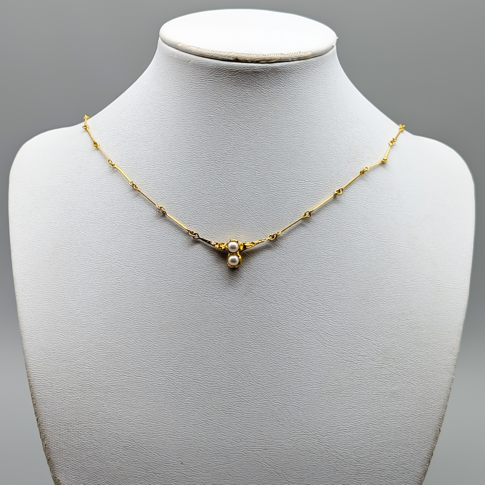 39cm Gold Björn Weckström/Lapponia Bar Link Chain with Cultured Pearls 18K 5.12g