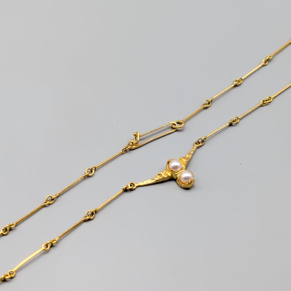 39cm Gold Björn Weckström/Lapponia Bar Link Chain with Cultured Pearls 18K 5.12g - Image 2