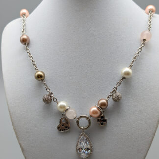 86.5cm Ti Sento Necklace in Silver with Faux Pearls and Stones S925 74.34g