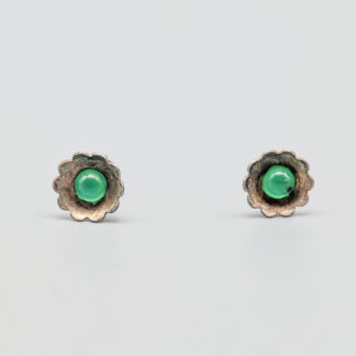 Earrings in Silver Flower with Green Stones S830 1.19g 10mm