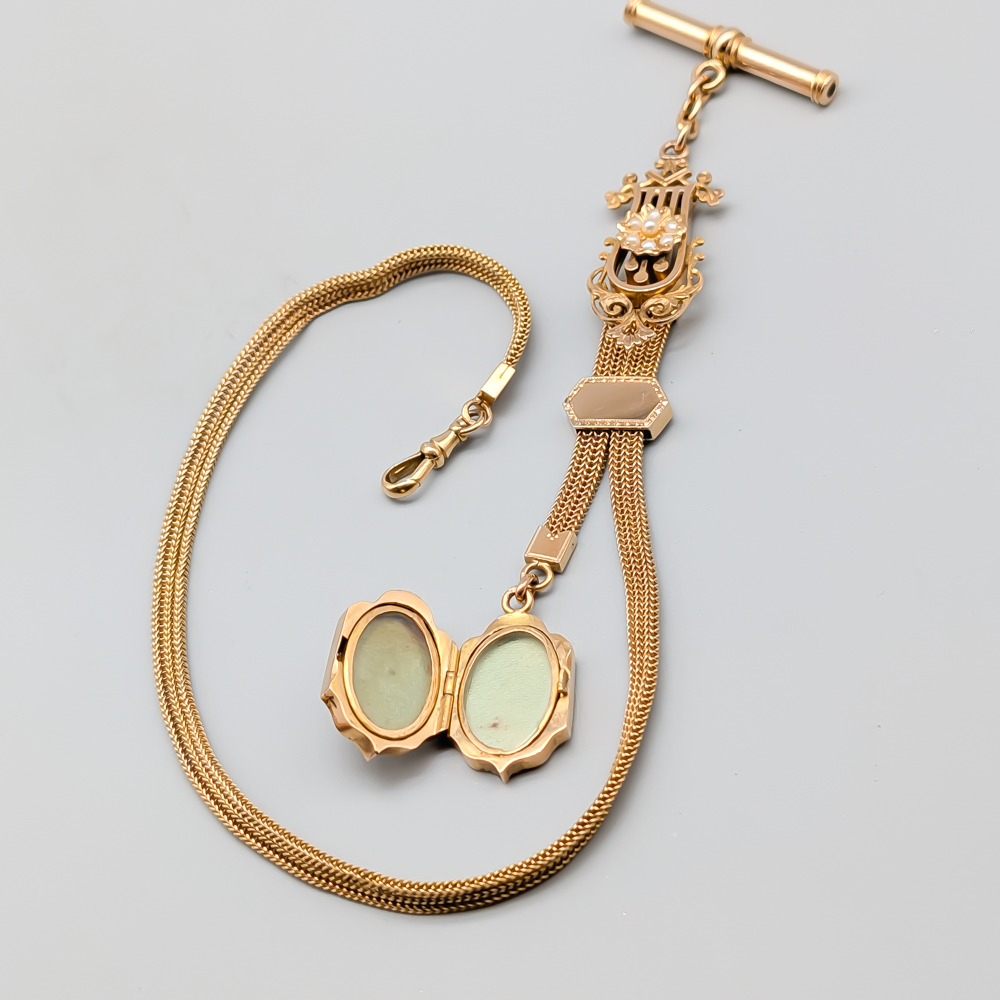 Watchlänk in Gold with Pearls and Medalong 14K 29.7g 33.5cm - Image 3