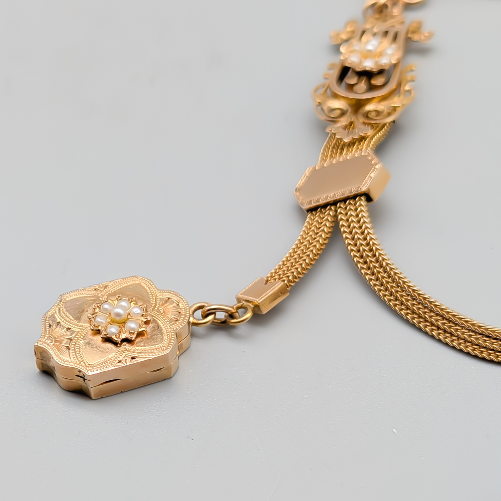 Watchlänk in Gold with Pearls and Medalong 14K 29.7g 33.5cm - Image 2