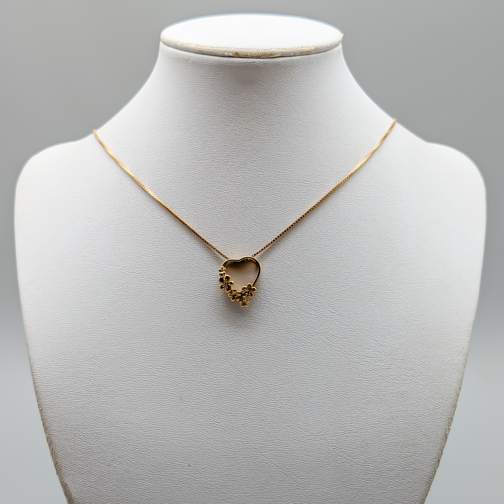 42.5cm Box Chain in Gold with Diamond Pendant Heart 18K 5.56g