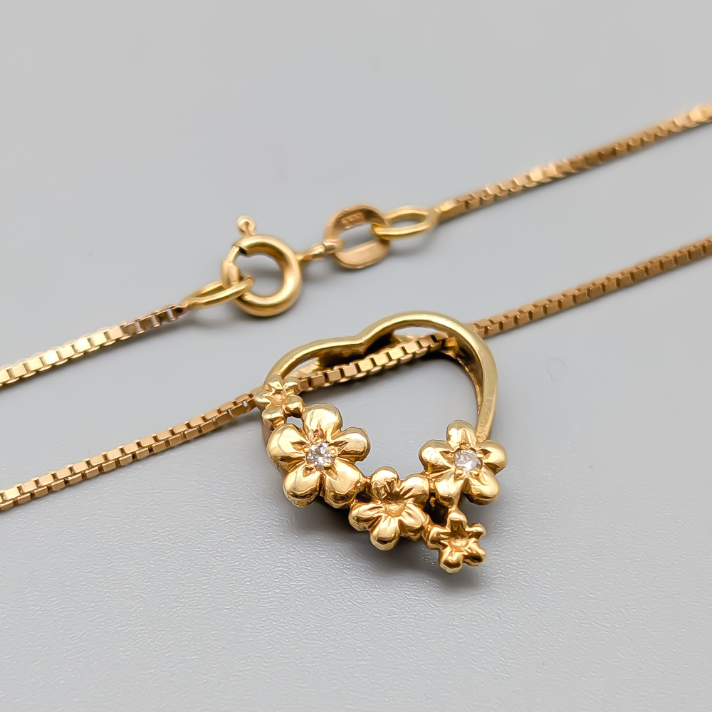 42.5cm Box Chain in Gold with Diamond Pendant Heart 18K 5.56g - Image 2
