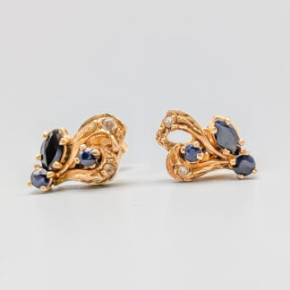 Earrings in Gold with White and Blue Stones 18K 3.27g 14mm