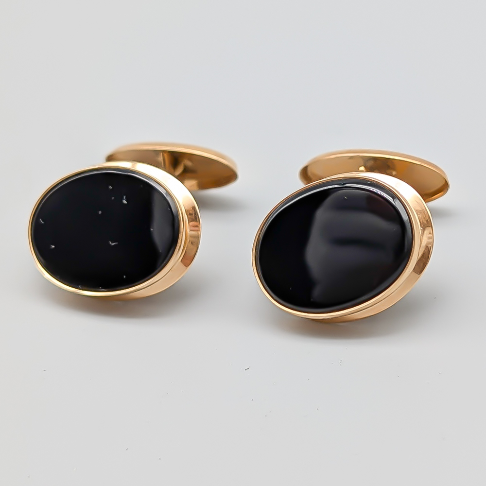 Cufflinks in Gold with Svarta Stones 14K 4.89g 11mm