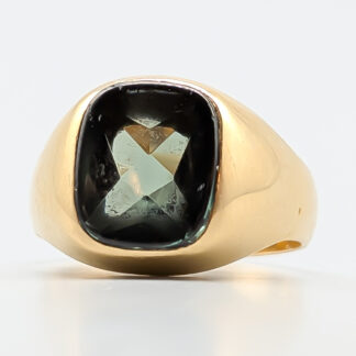 Signet Ring in Gold with Green Stone 18K 9.99g 21mm