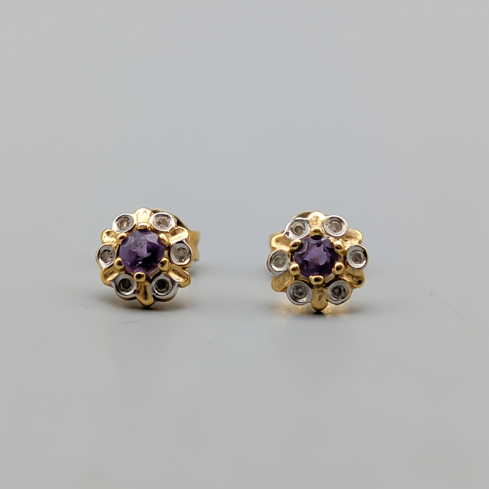 Diamond Earrings in Gold with Ametister 18K 1.67g 7mm
