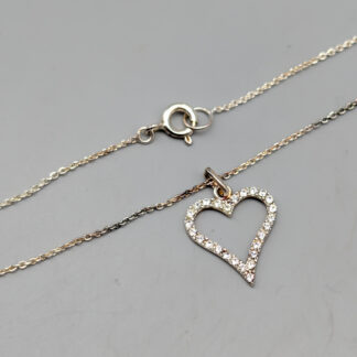 42cm Cable Chain in Silver with Pendant Heart with White Stones S925 2.11g