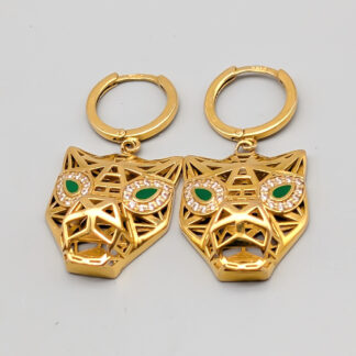 Earrings in Gold Panter with White Stones and Emalj 21K 7.54g 34mm