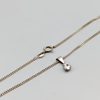 38cm Curb Chain in Silver with Pendant with White Stone S925 2.92g