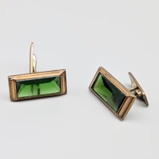 Cufflinks in Silver with Green Stones S830 14.02g 25mm
