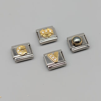 4 pcs Nomination Charms with Gold Details with White Stones 18K 4.21g 10mm