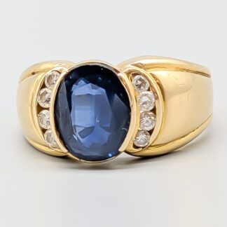 Diamond Ring in Gold with Sapphire 18K 9.6g 20.5mm