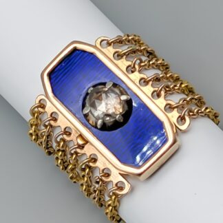 Diamond Ring in Gold with Rose-Cut Diamond and Enameled Details 14K 7.95g 17.5mm