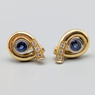 Diamond Earrings in Gold with Blue Stones 18K 5.71g 13mm