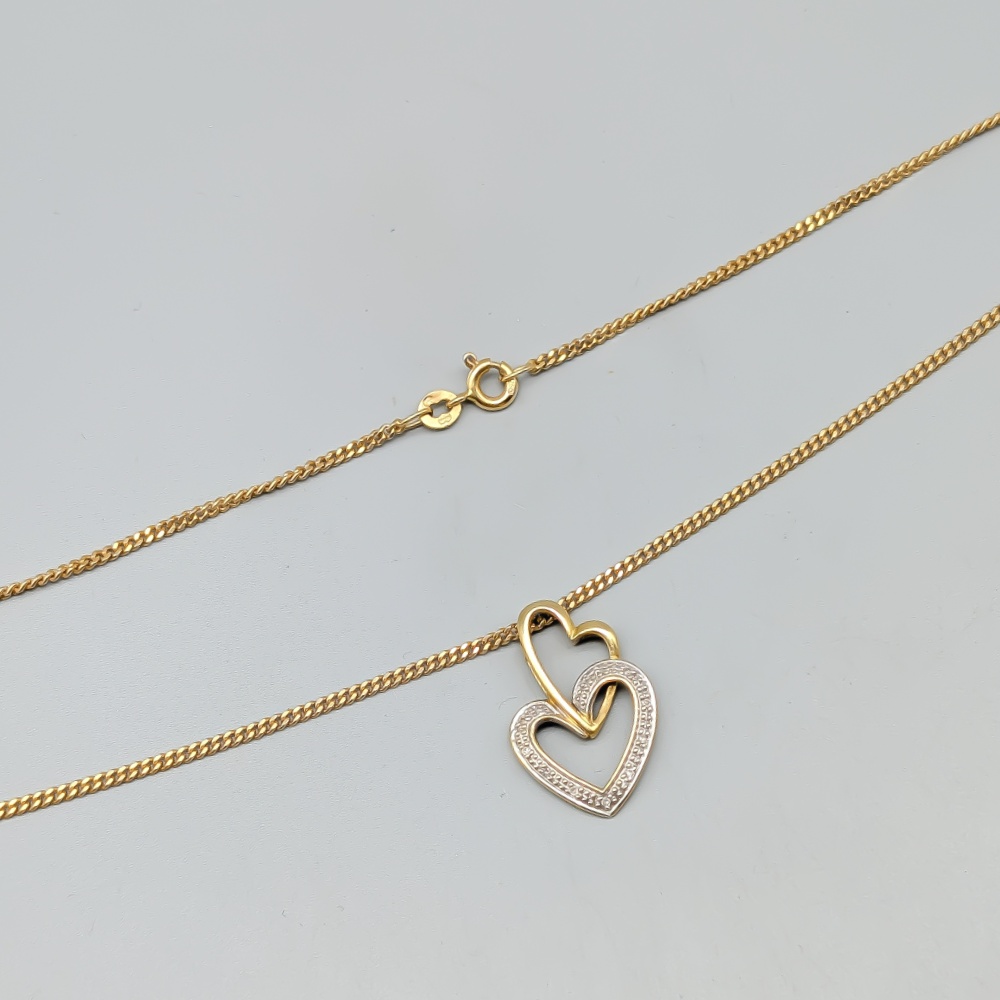 50.5cm Curb Chain in Gold with Diamond Pendant Heart 18K 8.11g