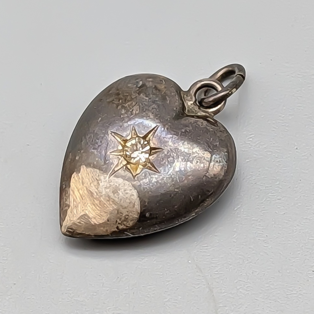 Pendant in Silver Heart with White Stone S830 1g 16mm - Image 2
