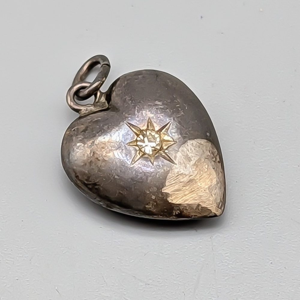 Pendant in Silver Heart with White Stone S830 1g 16mm