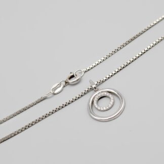 42.5cm Box Chain in Silver Pendant with White Stones S925 4.09g