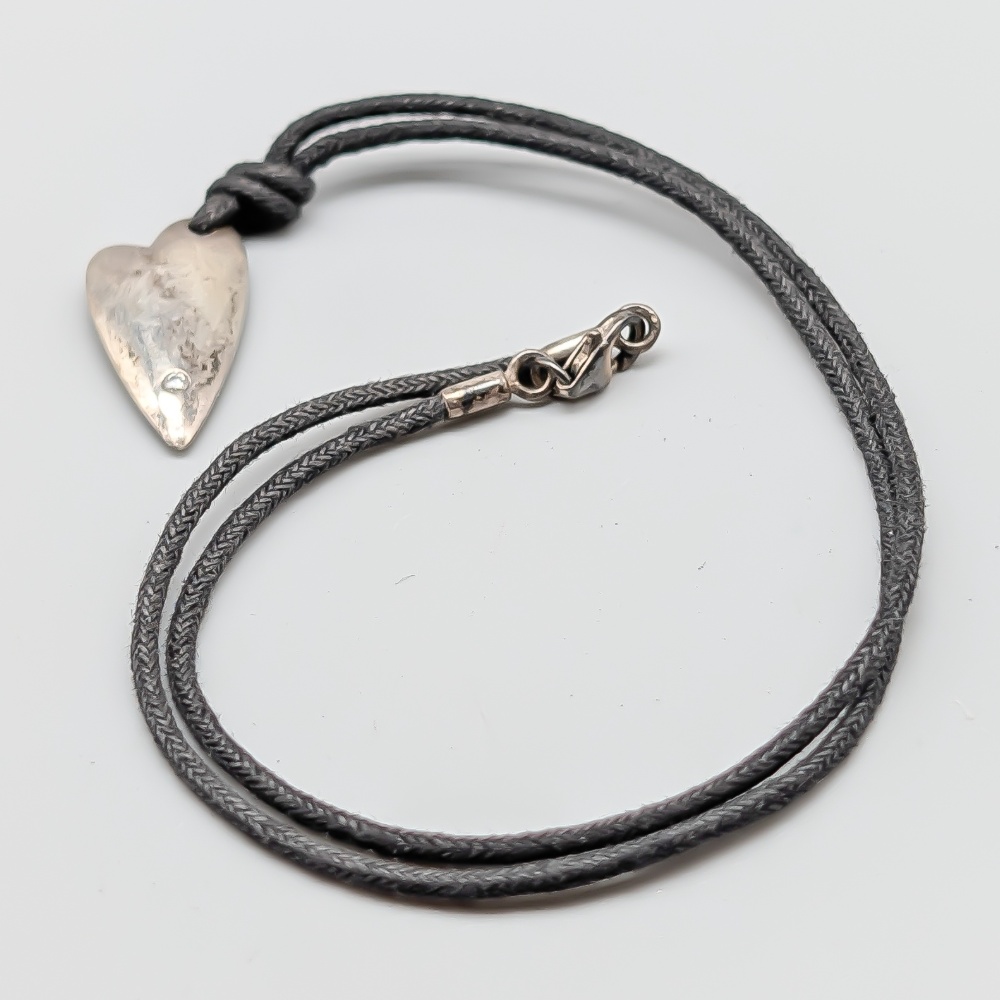 40cm Necklace in Tyg with Pendant in Silver Heart with White Stone S925 5.21g