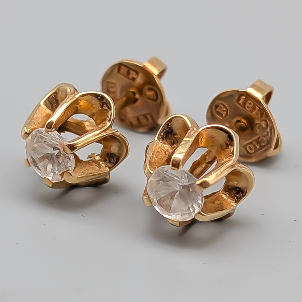 Earrings in Gold with White Stones 18K 2.32g 8mm - Image 2