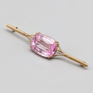 Brooch in Gold with Pink Stone 14K 3.86g 48mm