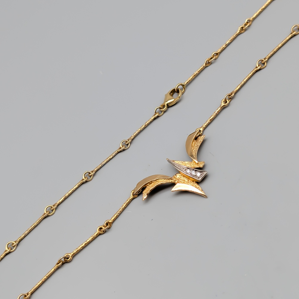 43cm Necklace in Multicolored Gold with Integrated Pendant with Diamonds 18K 7.24g - Image 2
