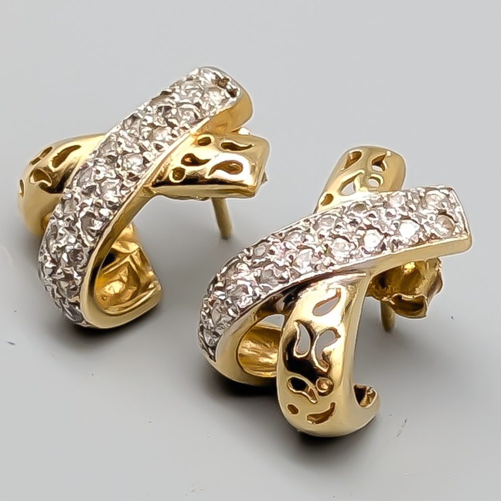Earrings in Gold with White Stones 18K 8.02g 17mm - Image 2