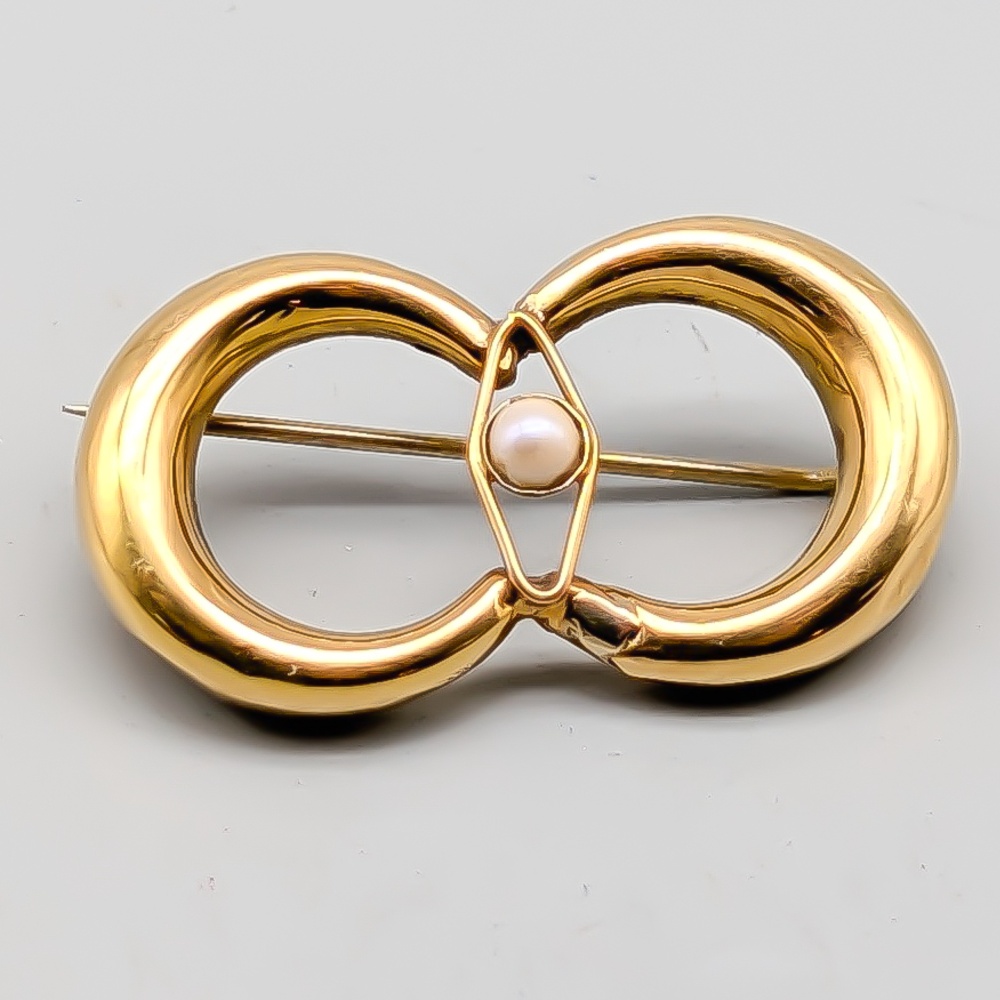 Brooch in Gold with Pearl 18K 2.68g 34mm