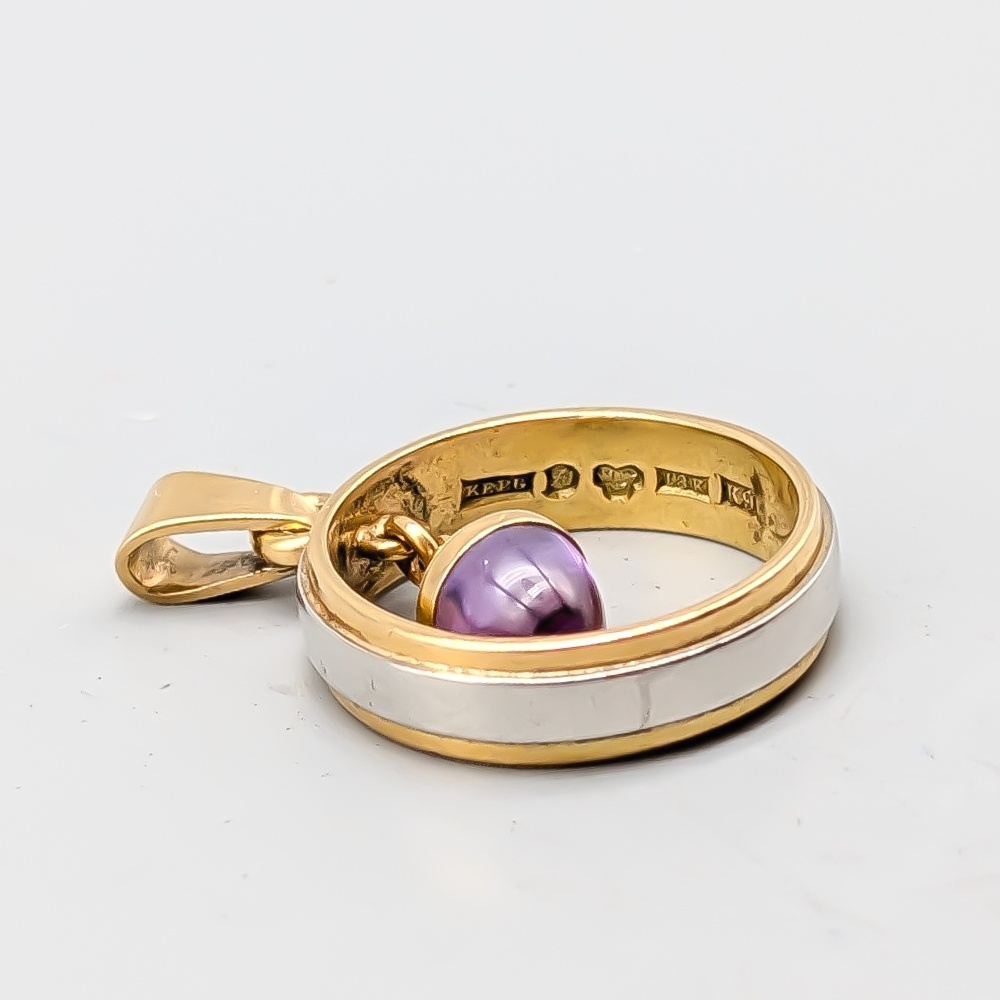 Pendant in Multicolored Gold with Purple Stone 18K 8.85g 26mm - Image 2