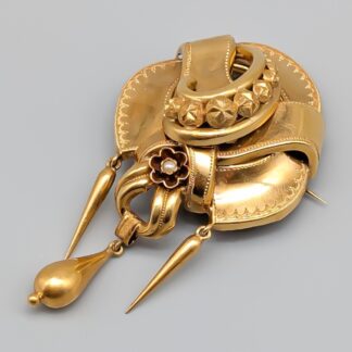 Costume Brooch in Gold with Pearl 18K 9.96g 65mm