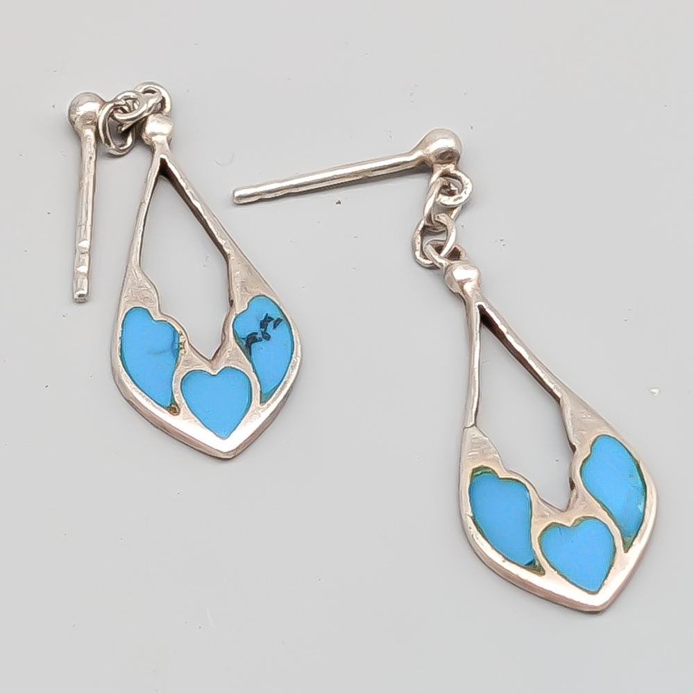 Earrings in Silver with Turquoise Stones S925 2.05g 31mm