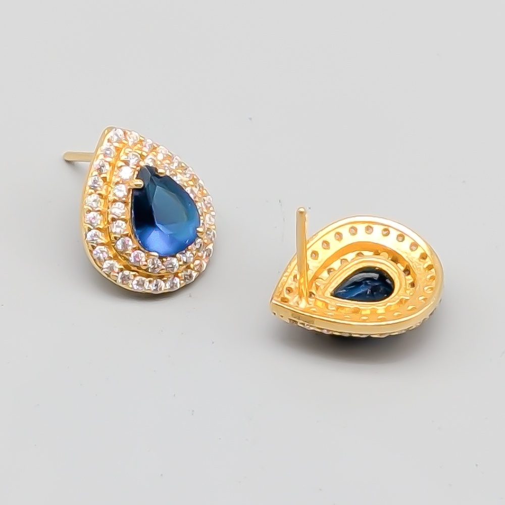 Earrings in Gold with White And Blue stones 21K 5.54g 15mm - Image 2