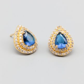 Earrings in Gold with White And Blue stones 21K 5.54g 15mm