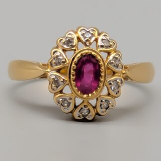 Diamond Ring in Gold with Ruby 18K 3.61g 18.5mm