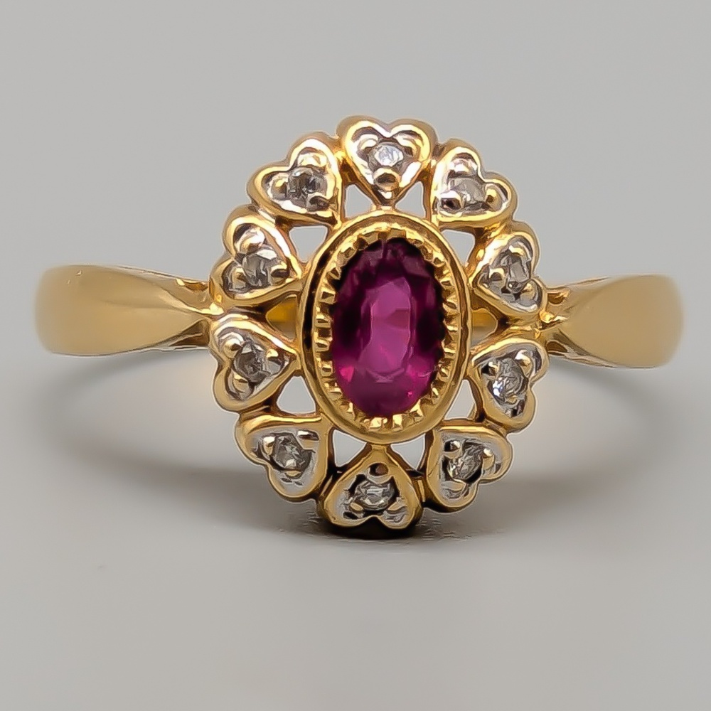 Diamond Ring in Gold with Ruby 18K 3.61g 18.5mm