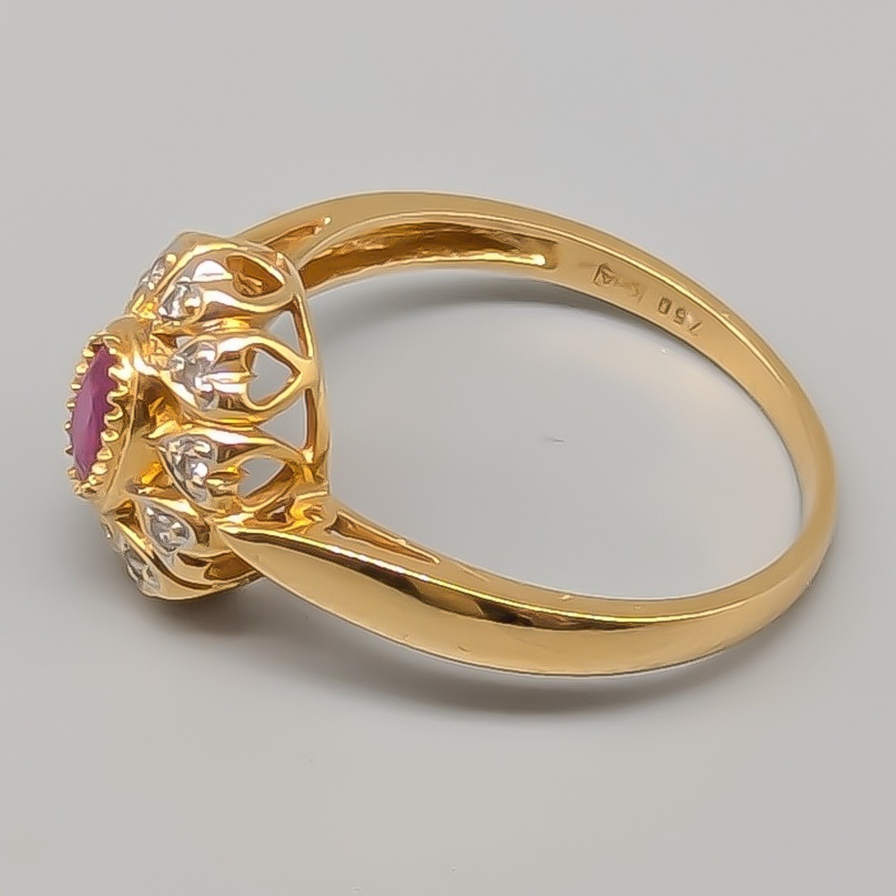 Diamond Ring in Gold with Ruby 18K 3.61g 18.5mm - Image 3