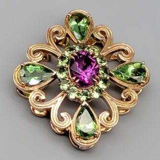 Pendant in Rose Gold with Green and Purple Granater 18K 6.28g 25mm