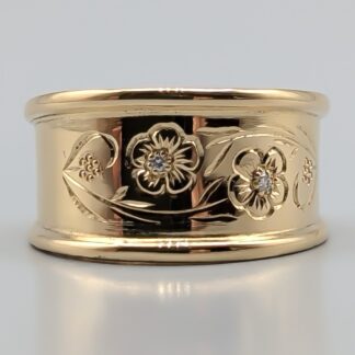 Engraved Ring with Diamonds in Gold 18K 8.16g 18.75mm