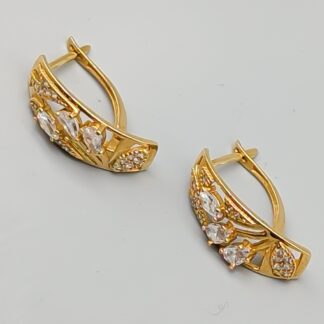 Earrings in Gold with White Stones 14K 4.8g 22mm