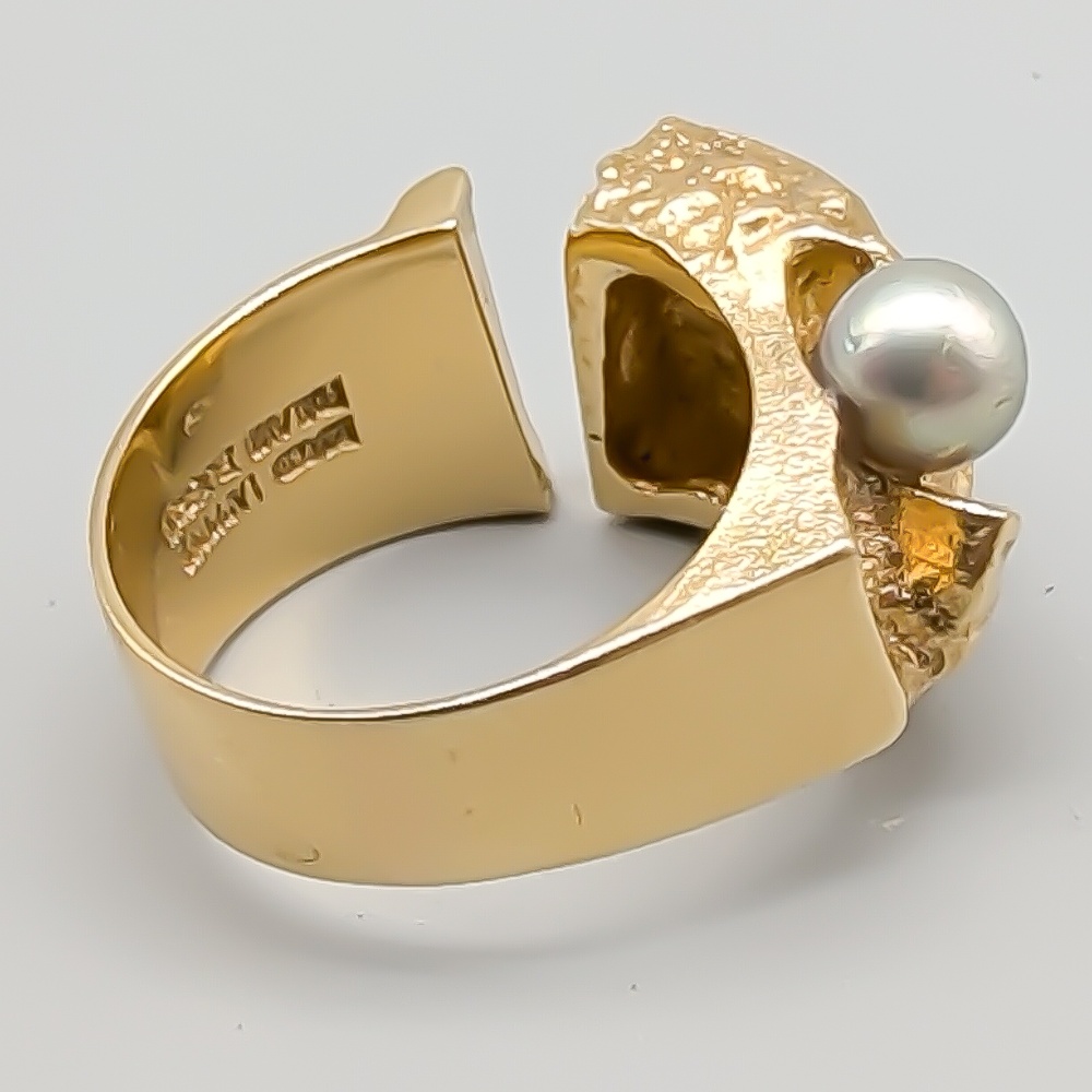 Lapponia, Björn Weckström "Åskapärlan" Rings in Gold with Gray Saltwater Pearl 18K 10.21g 16.5mm - Image 5
