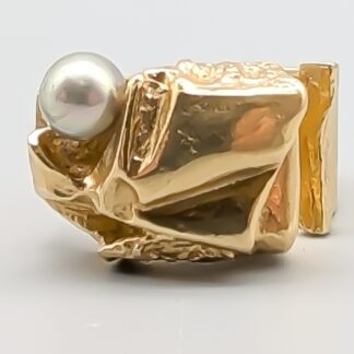 Lapponia, Björn Weckström "Åskapärlan" Rings in Gold with Gray Saltwater Pearl 18K 10.21g 16.5mm
