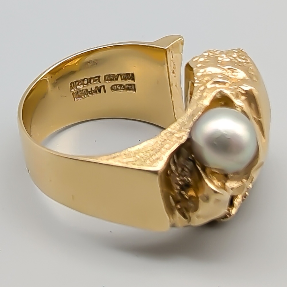 Lapponia, Björn Weckström "Åskapärlan" Rings in Gold with Gray Saltwater Pearl 18K 10.21g 16.5mm - Image 3