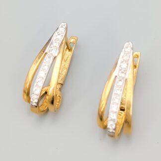 Earrings in Gold with White Stones 14K 5.98g 27mm